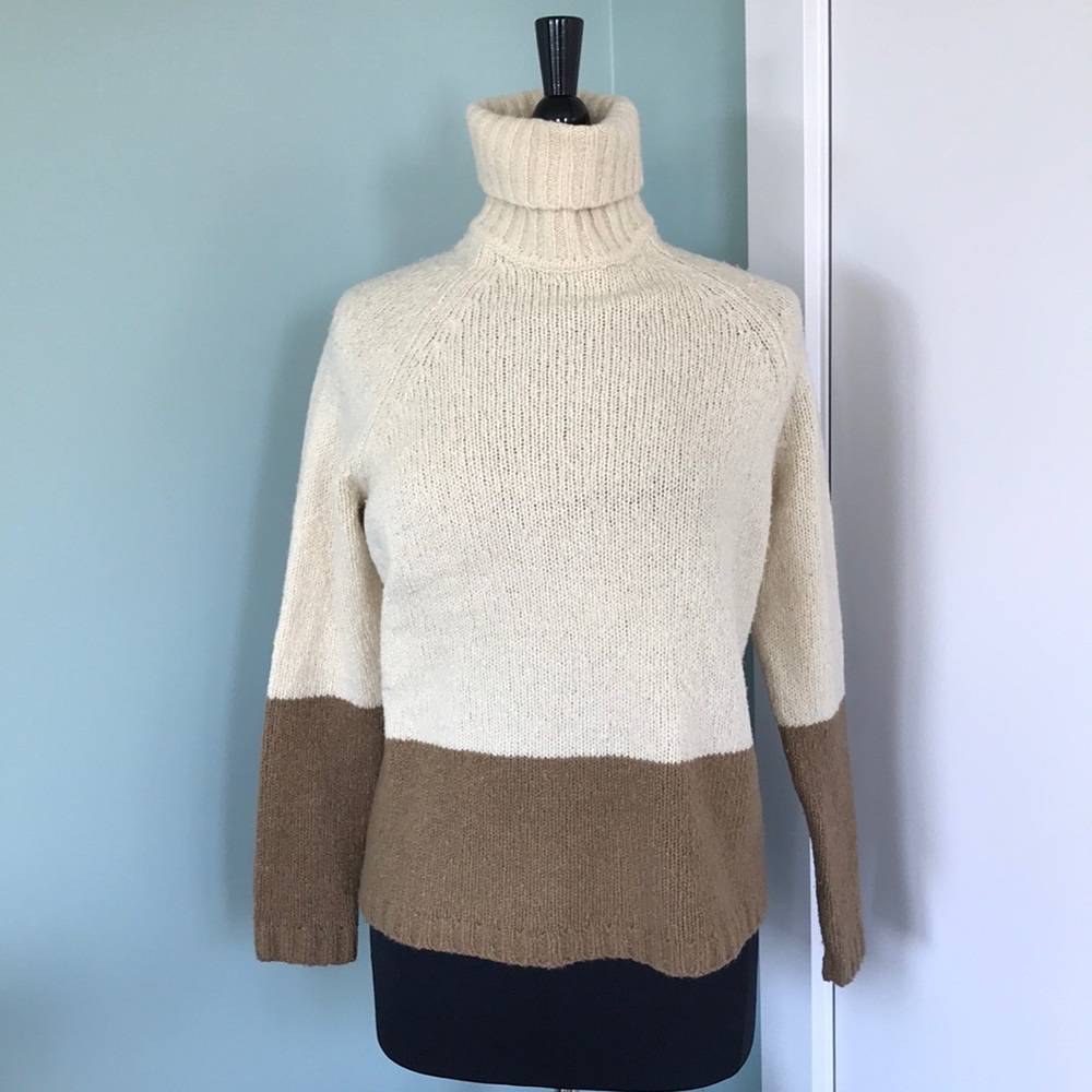 Vince turtleneck sweater. Cream and tan.